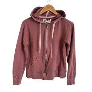 Peace Love World size Small Mauve Pink Zip Up Hoodie Jacket Thumbholes Active‎